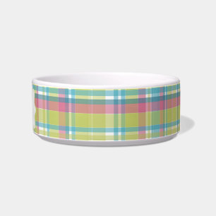 Lime & Blue Plaid Personalised Bowl
