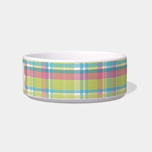 Lime & Blue Plaid Personalised Bowl (Right)