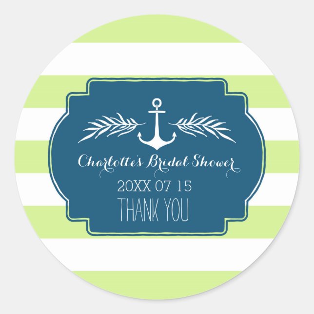 Lime Blue Stripe Nautical Bridal Shower Tag (Front)