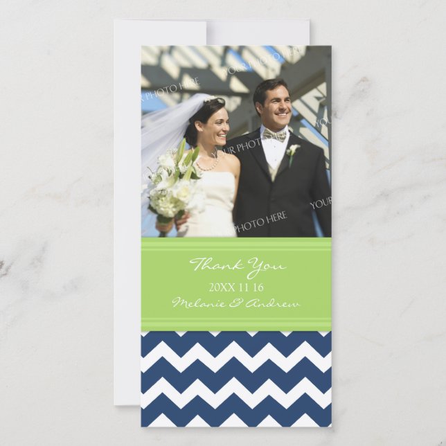 Lime Blue Thank You Wedding Photo Cards (Front)