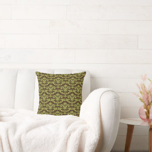 Lime/Brown Damask/Stripes Decorative Throw Pillow