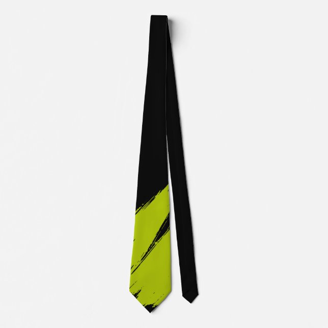 Lime Brush Modern Black Background Tie (Front)