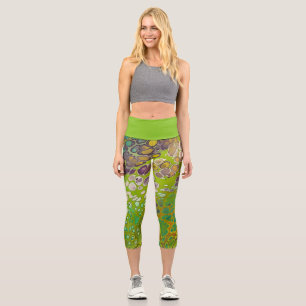 Lime Burst with Purple Organic Cells Capri Leggings