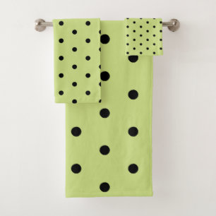 Lime Chartreuse Whimsical Black Polka Dot Bath Towel Set