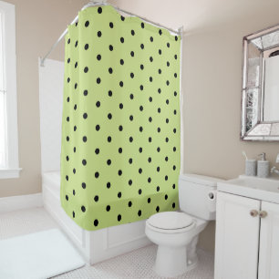 Lime Chartreuse Whimsical Black Polka Dot Shower Curtain