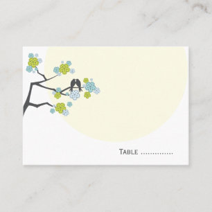 Lime Cherry Blossoms Love Bird Wedding Place Card