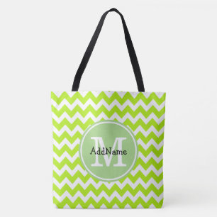 Lime Chevron, Custom Monogram Personalised Name Tote Bag