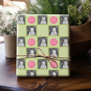 Lime Chevron Pattern with Custom Monogram Wrapping Paper