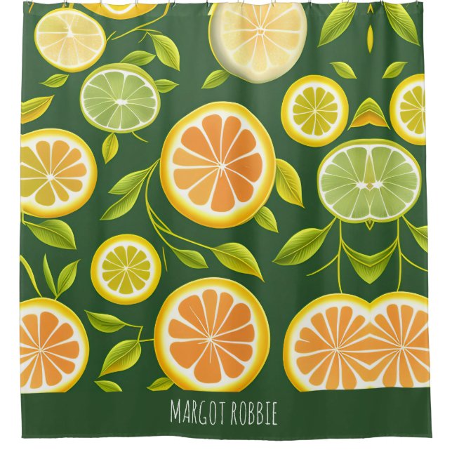 Lime Citrus Green Watercolor Pattern Shower Curtain (Front)