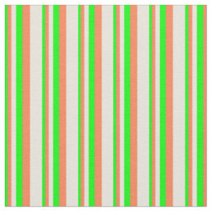 Lime, Coral & Beige Lined Pattern Fabric