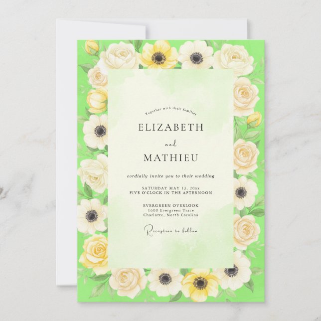 Lime Cream Anemone Wedding Invitation (Front)