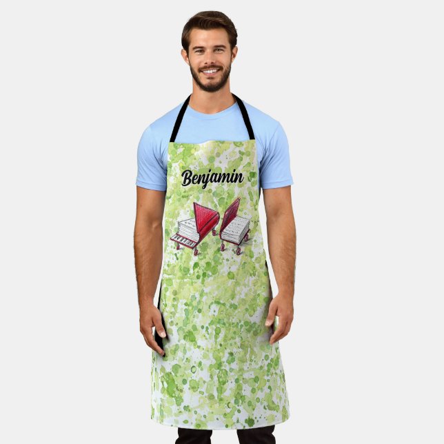 Lime Cream Splash Piano Book Add Your Name Apron (Worn)