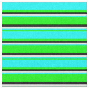 Lime, Cyan, Mint Cream & Black Striped Pattern Fabric