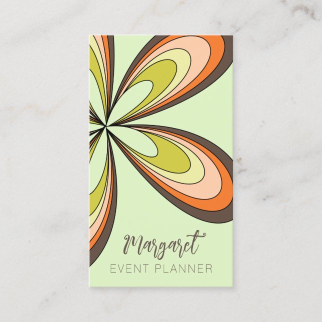 Lime Daisy Event Planner Groovy 70s Hippie Flower Business Card (Front)