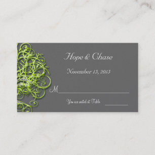 Lime Damask Love Tree Wedding  Place Cards