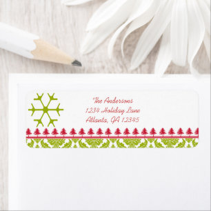 Lime Damask Red Pines Snowflake Return Address Return Address Label