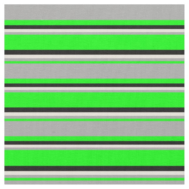 Lime, Dark Grey, Beige & Black Coloured Stripes Fabric (Close Up)