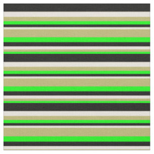 Lime, Dark Khaki, Beige, and Black Lined Pattern Fabric