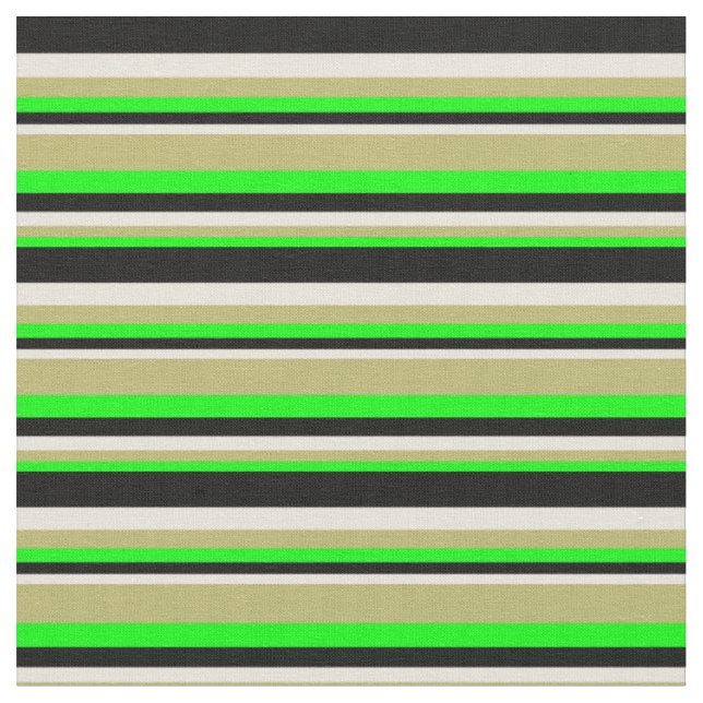 Lime, Dark Khaki, Beige, and Black Lined Pattern Fabric (Close Up)