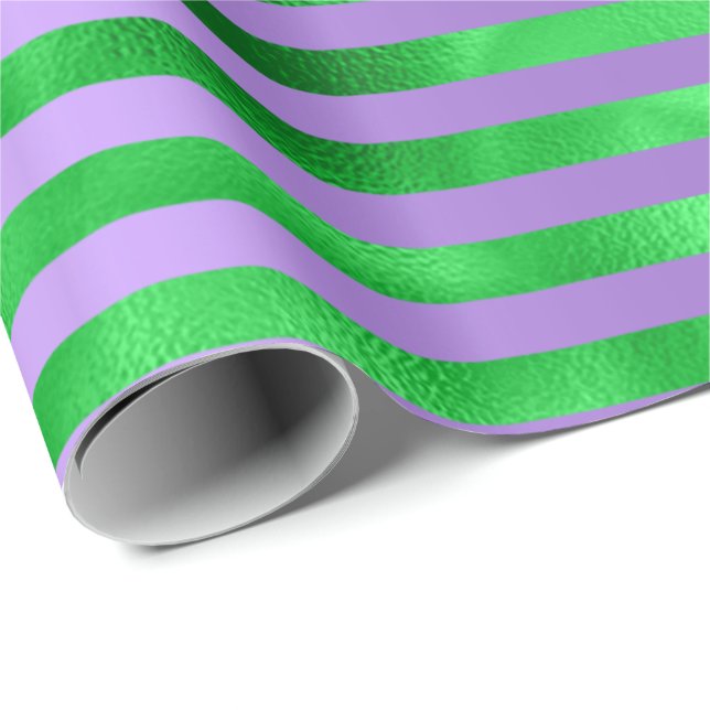 Lime Emerald Green  Stripes Lines Purple Violet Wrapping Paper (Roll Corner)