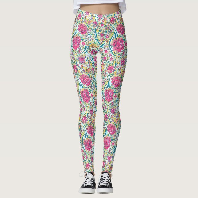Lime Floral Arabic Pattern  Leggings (Front)