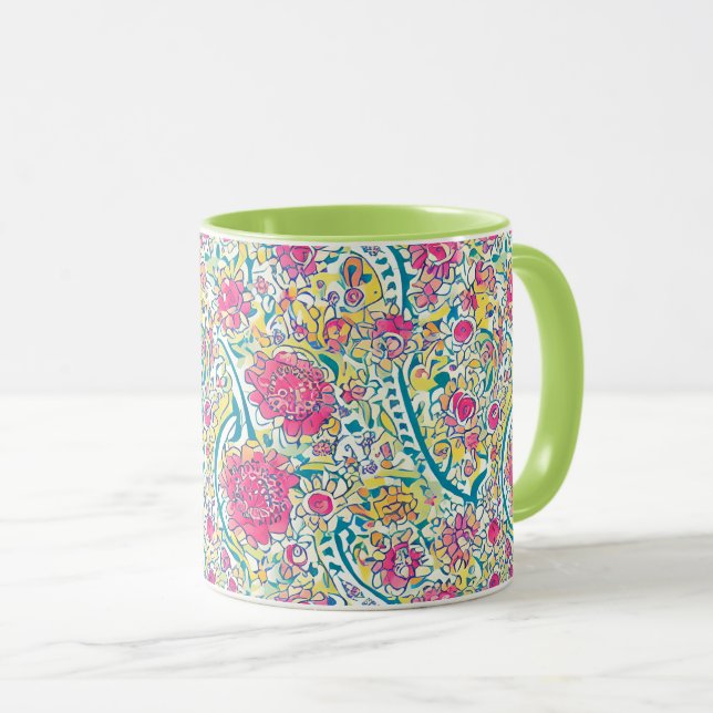 Lime Floral Arabic Pattern  Mug (Front Right)