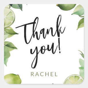 Lime foliage thank you square sticker