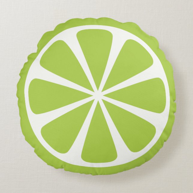 Lime Fruit Slice Green Round Throw Pillow (Front)
