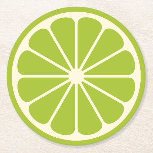Lime Fruit Slice Round Paper Coaster