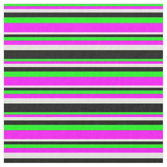 Lime, Fuchsia, Beige, and Black Coloured Lines Fabric (Close Up)
