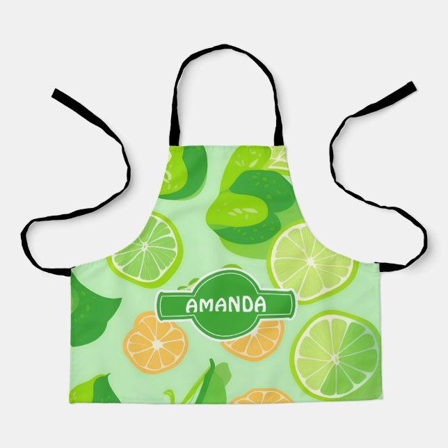 Lime Geometric Colourful Personalised Pattern Apron (Front)