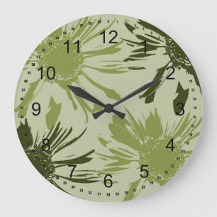 Lime Gerbera Flowers Large Clock
