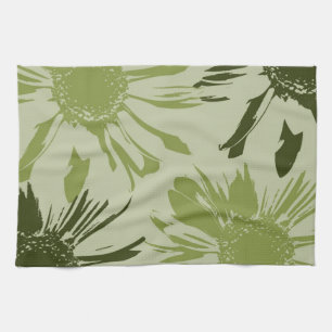Lime Gerbera Flowers Tea Towel