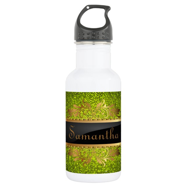 Lime Glitter Sequin Disco 32. oz. 532 Ml Water Bottle (Front)