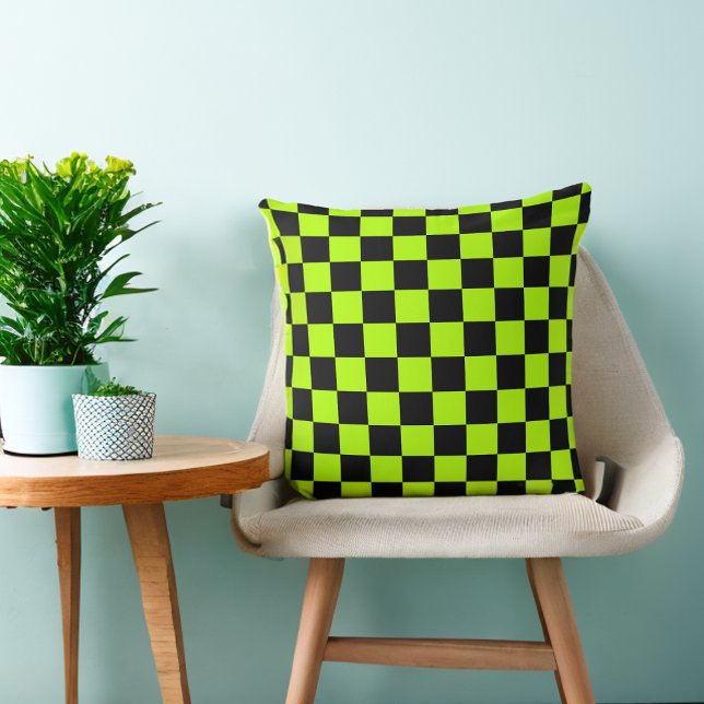 Lime Green 80s Black Chequered Cushion (Creator Uploaded)