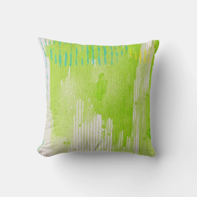 lime green abstract art cushion (Front)