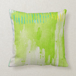 lime green abstract art cushion