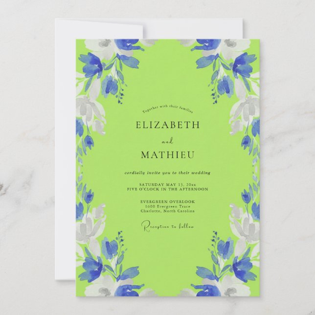 Lime Green Abstract Bloom Wedding Invitation (Front)