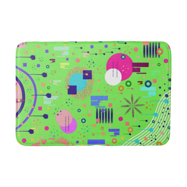 Lime Green Abstract Print Bath Mat (Front)