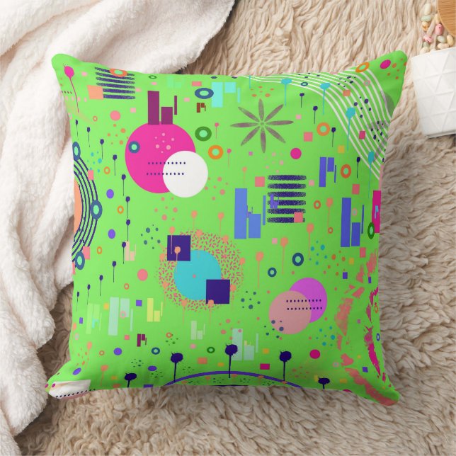 Lime Green Abstract Print Cushion (Blanket)