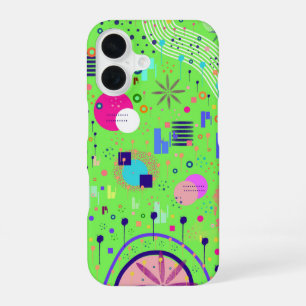 Lime Green Abstract Print iPhone 16 Case
