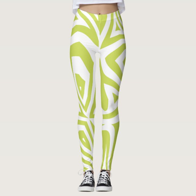 Lime Green Abstract Zebra Print Womens Leggings (Front)