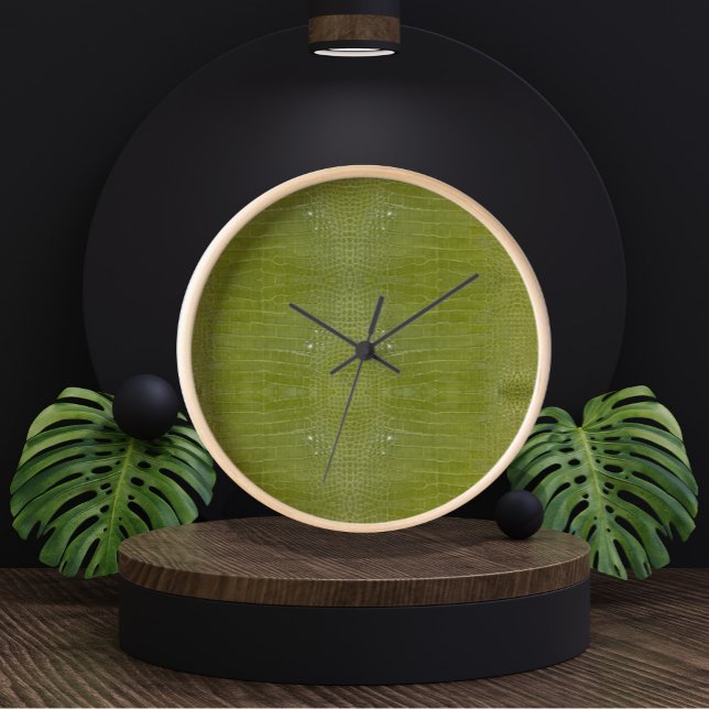 Lime Green Alligator Texture Print Clock (Lime Green Alligator Skin Texture Clock by Looly Elzayat
)