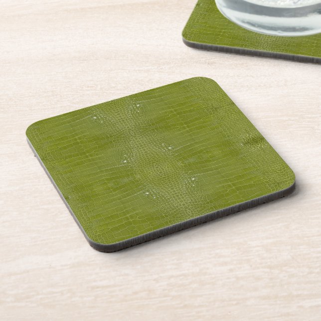 Lime Green Alligator Texture Print Coaster (Left Side)