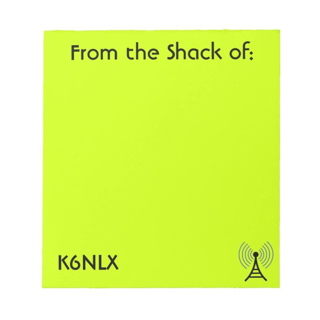 Lime Green Amateur Radio Call Sign Notepad (Front)