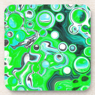 Lime Green and Aqua Blue Bubble Abstract Art Coaster