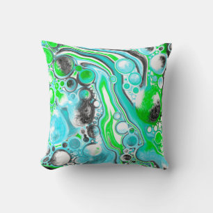 Lime Green and Aqua Blue Bubble Abstract Art Cushion