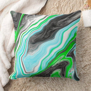 Lime Green and Aqua Blue Bubble Abstract Art  Cushion