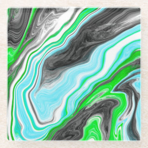 Lime Green and Aqua Blue Bubble Abstract Art Glass Coaster