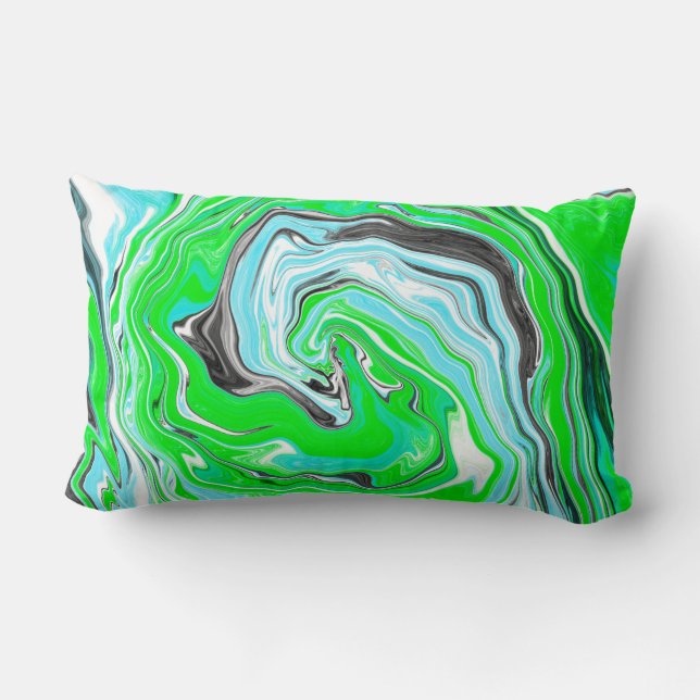Lime Green and Aqua Blue Bubble Abstract Art Lumbar Cushion (Back)